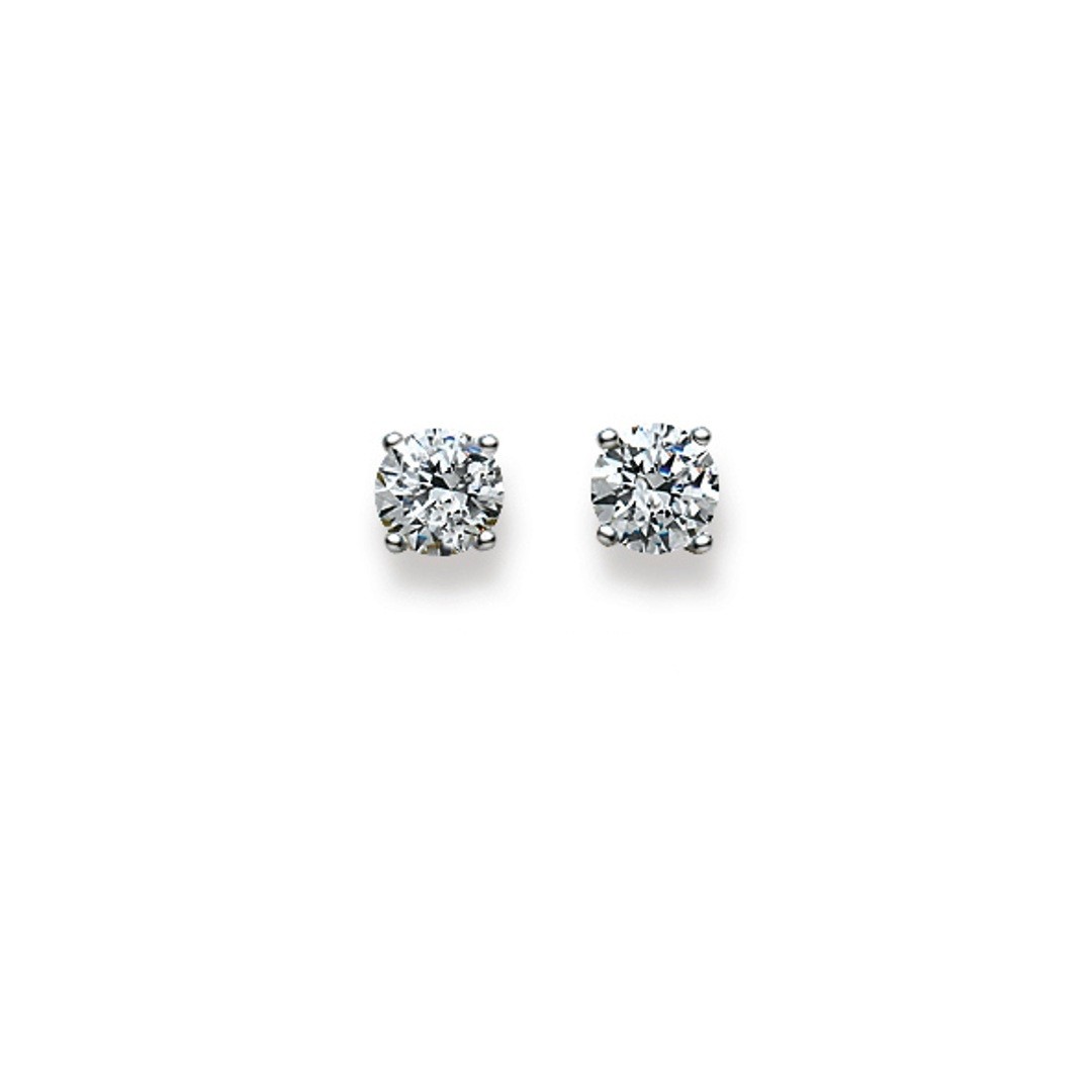 Clous d'oreilles, zircon, 6 mm, or blanc 750/ 18 ct., 4 griffes