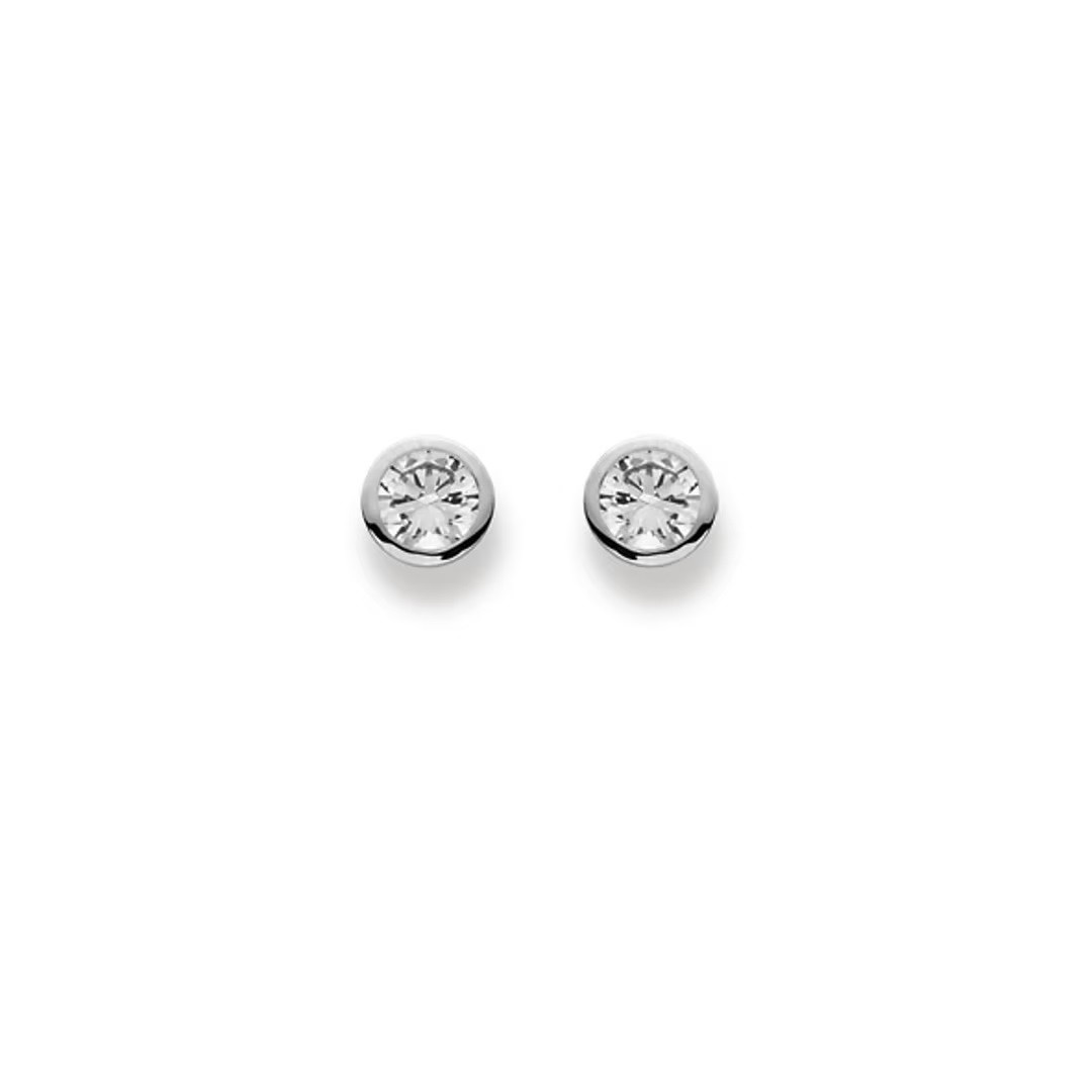 Ohrstecker, Zirkonia, 6 mm, Zargenfassung, Weißgold 750/ 18 ct.