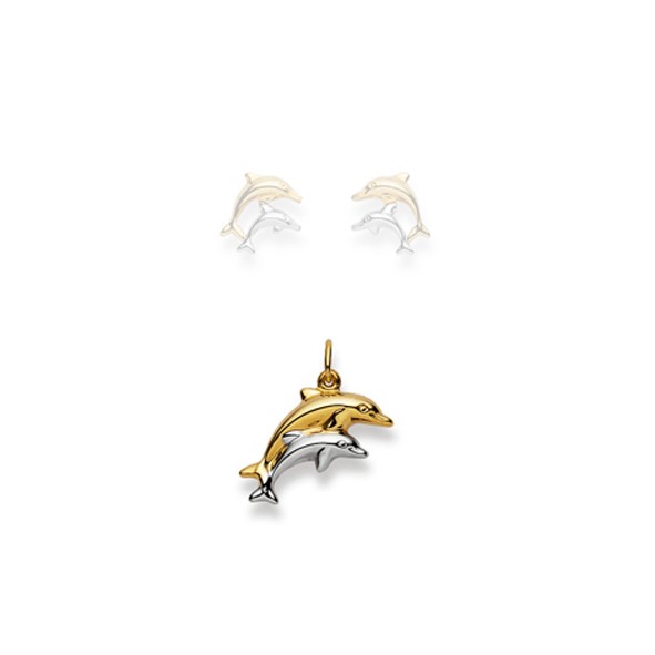 Anhänger, Delphin, Bicolor-Gold 750/ 18 ct, 18x14mm