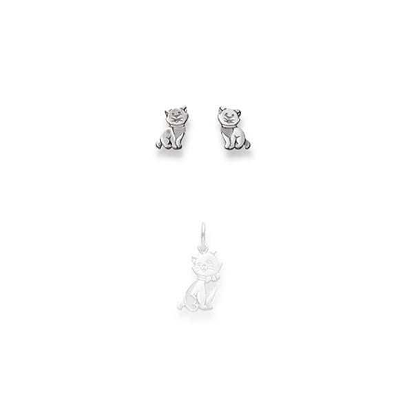 Clous d’oreilles Chat, or blanc 750/18 ct.