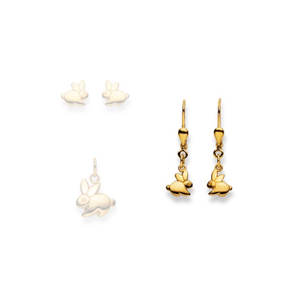 Pendants d'oreilles Lapin, or jaune 750/18 ct.