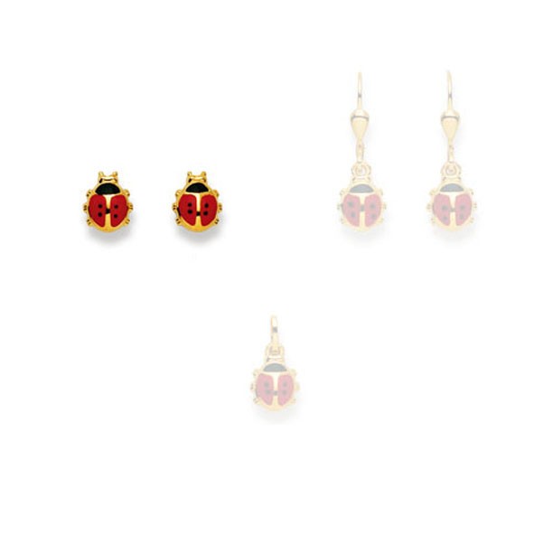 Clous d’oreilles Coccinelle, or jaune 375/ 9 ct. avec laque rouge