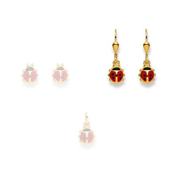 Pendant d’oreilles Coccinelle avec laque rouge or jaune 375 / 9ct.