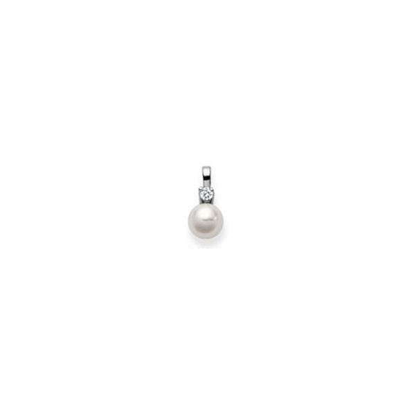 Pendentif avec perle Akoya, or blanc 750/18 ct. diamant 0.06 ct.
