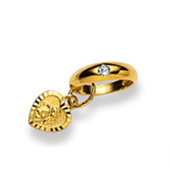 Bague de baptême, or jaune 750/ 18 ct. zircon, cœur avec ange