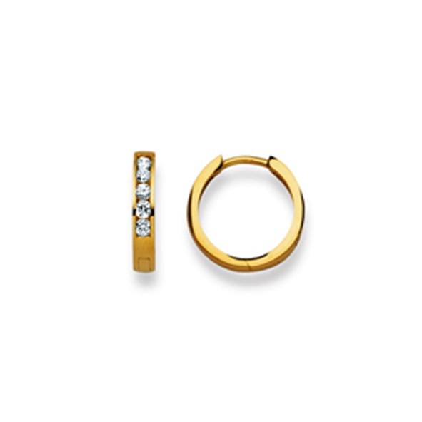 Creolen mit Scharnier, Gelbgold 750/18 ct. mit Zirkonia