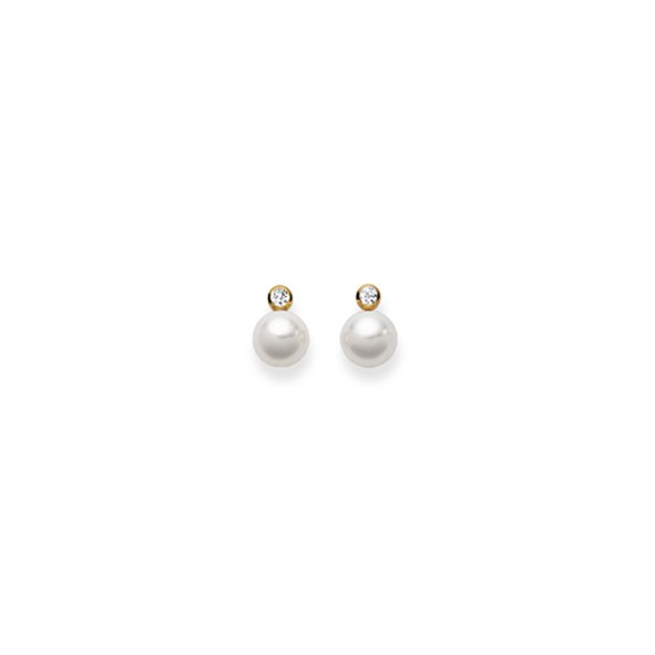 Ohrstecker mit Akoya-Perle 7 - 7,5 mm, Gelbgold 750/18 ct. mit Diamanten 0.10ct. Diamanten 0,10 ct. G Größe glänzend