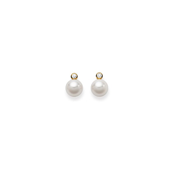 Ohrstecker mit Akoya-Perle 8 - 8,5 mm, Gelbgold 750/18 ct. Diamanten 0,10 ct.