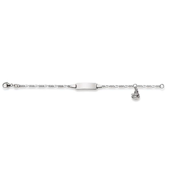 Bracelet d'identité, Figaro, or blanc 585/ 14 ct., dauphin