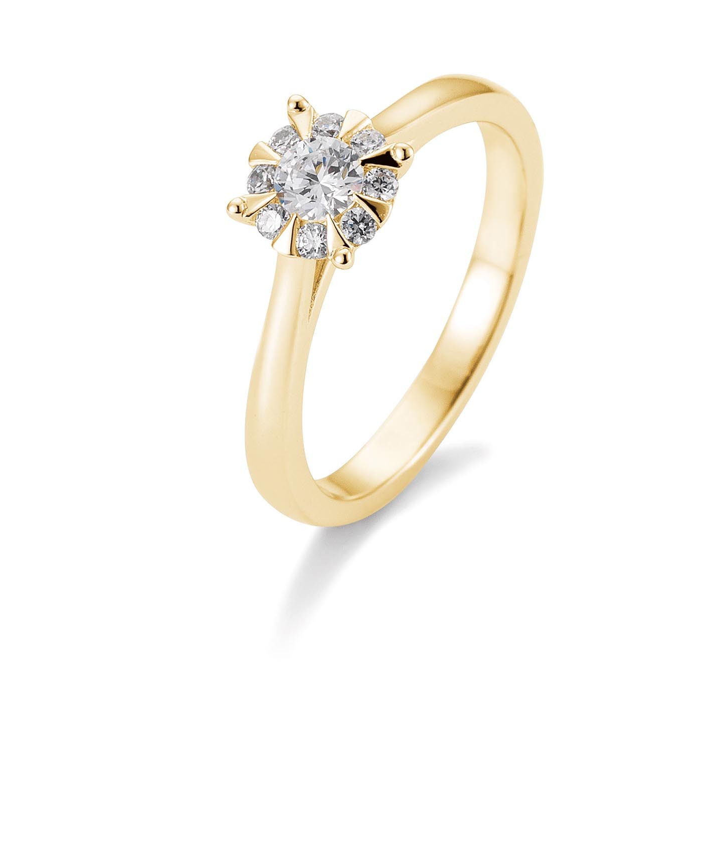 Bague solitaire or jaune 750/18 ct. avec diamants, total 0,39 Ct. H SI, (Illusion 1.00)