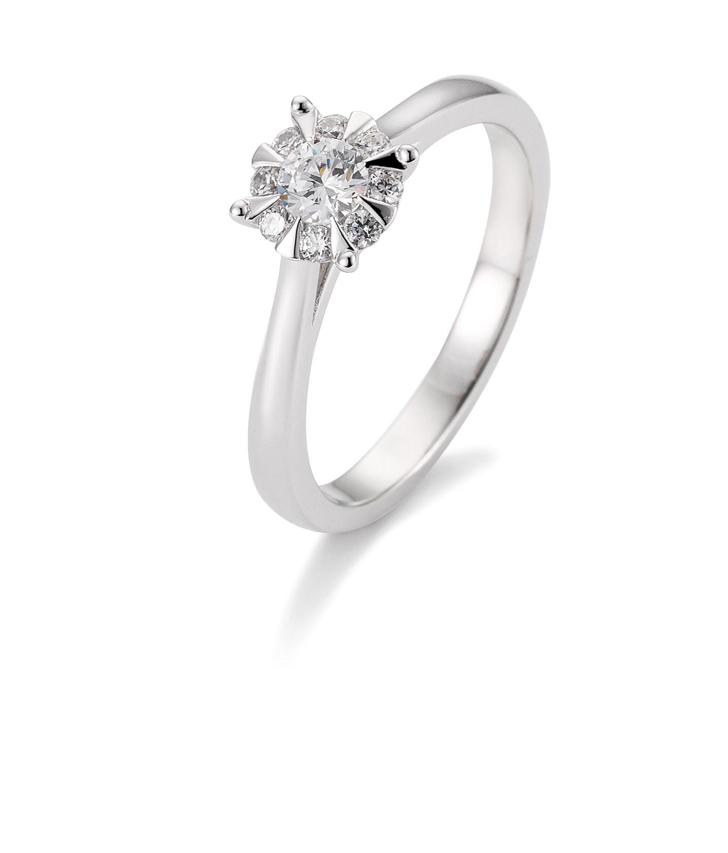 Bague solitaire platine 950 avec diamants, total 0,39 Ct. H SI, ( Illusion 1.00 )