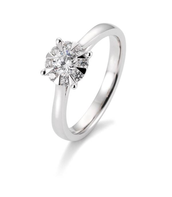 Bague solitaire or blanc 750/18 ct. avec diamants, total 0,53 Ct. H SI, (Illusion 1.50)