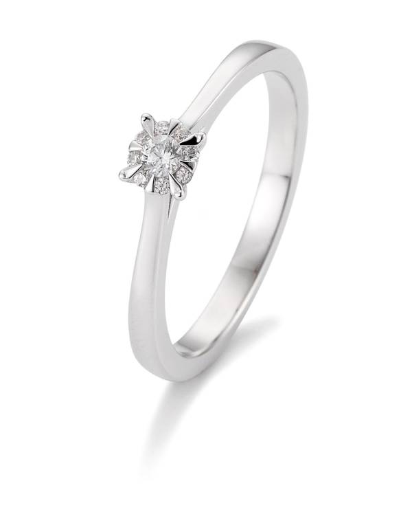 Bague solitaire or blanc 750/18 ct. avec diamants, total 0,104 Ct. H SI, ( Illusion 0.25 )
