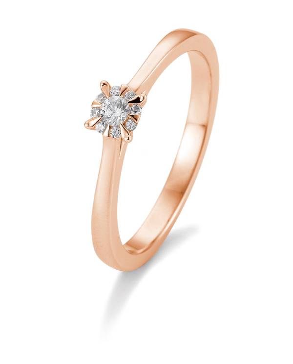 Bague solitaire or rose 750/18 ct. avec diamants, total 0,104 Ct. H SI, (Illusion 0.25)