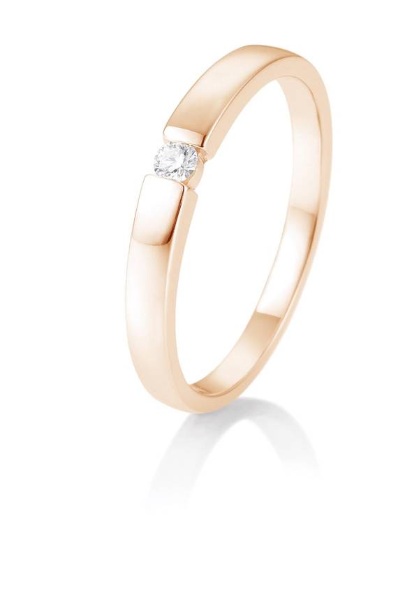 Bague solitaire or rose 750/18 ct. avec diamant, 0,05 Ct. H SI