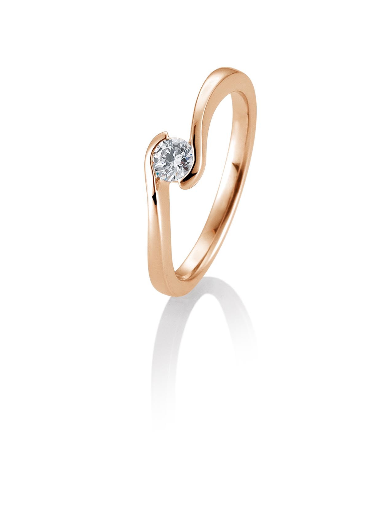 Bague solitaire or rose 750/18 ct. avec diamant, 0,25 Ct. H SI