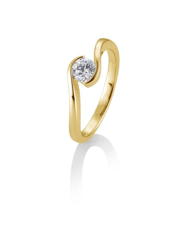Bague solitaire or jaune 750/18 ct. avec diamant, 0,50 Ct. H SI