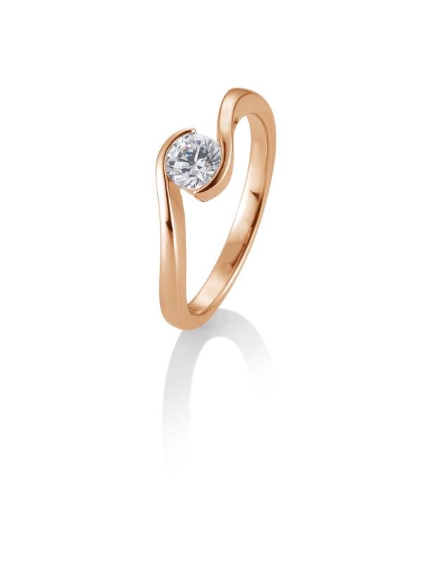 Bague solitaire or rose 750/18 ct. avec diamant, 0,50 Ct. H SI