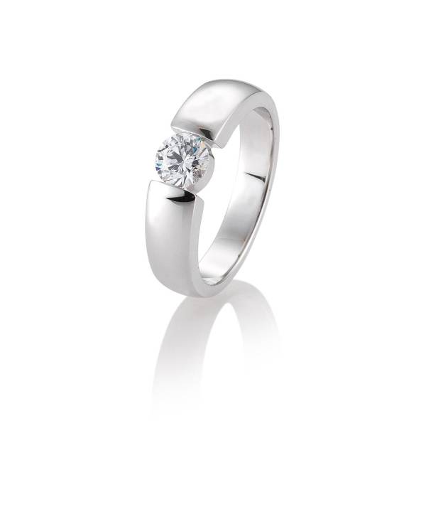 Bague solitaire or blanc 750/18 ct. avec diamant, 0,60 Ct. H SI