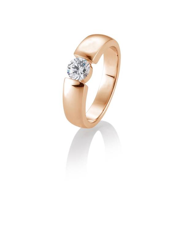 Bague solitaire or rose 750 /18 ct. avec diamant, 0,60 Ct. H SI