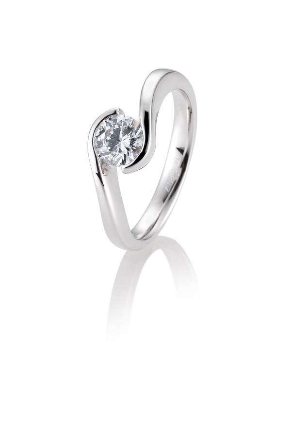 Bague solitaire or blanc 750/18 ct. avec diamant, 0,80 Ct. H SI
