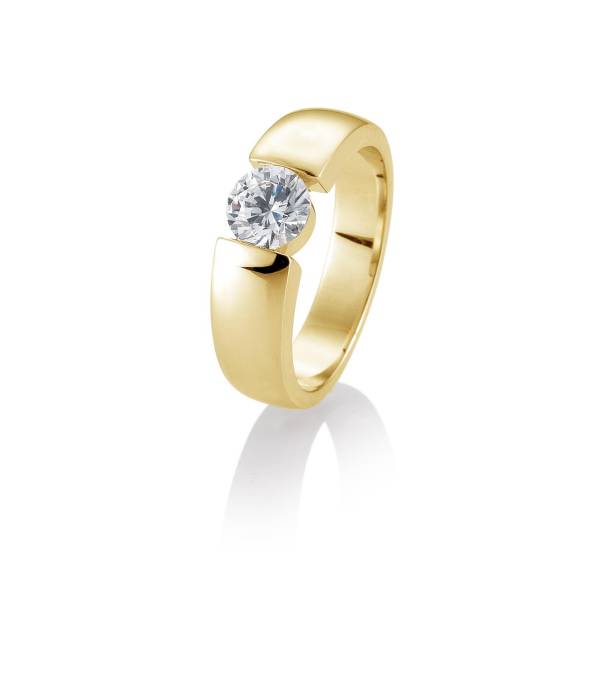 Bague solitaire or jaune 750/18 ct. avec diamant, 0,80 Ct. H SI