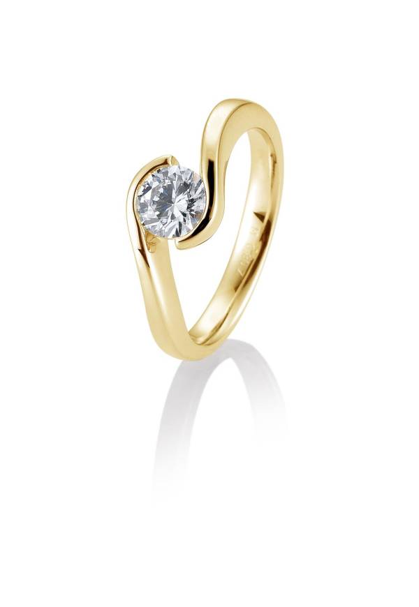 Bague solitaire or jaune 750/18 ct. avec diamant, 0,80 Ct. H SI