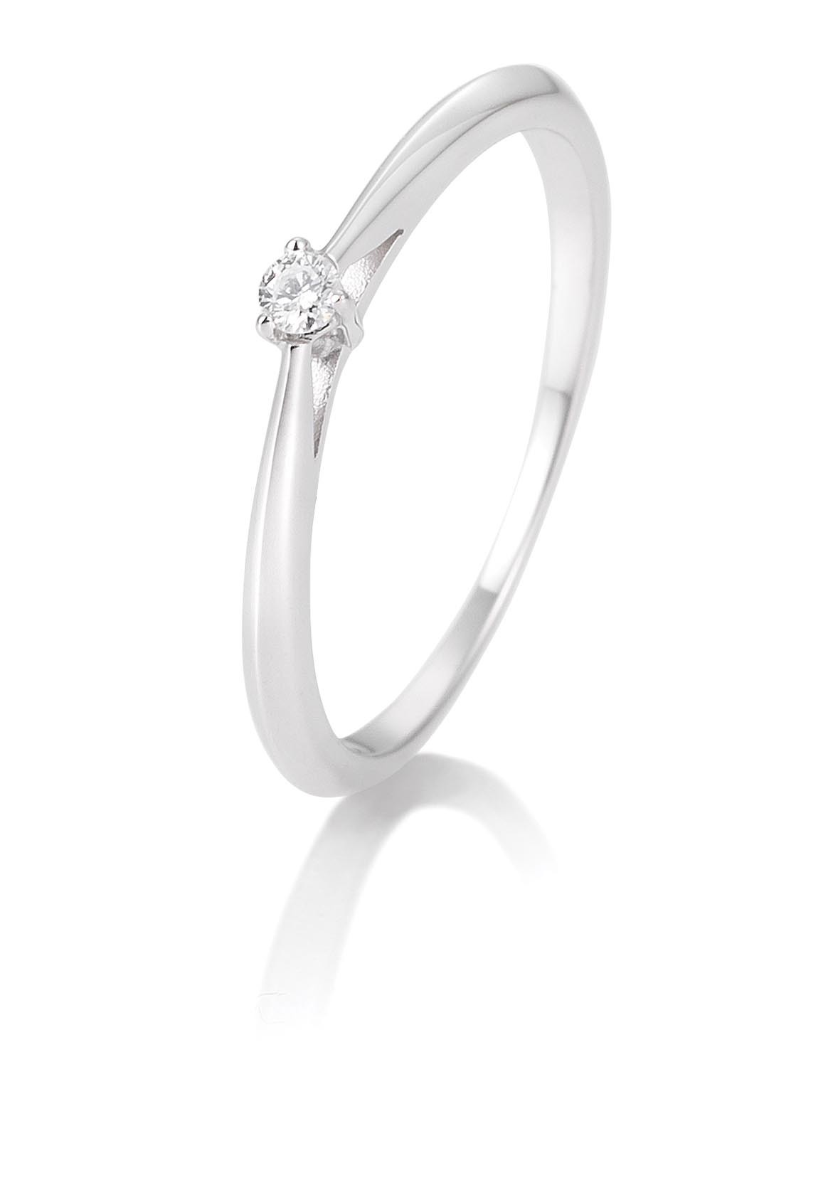 Bague solitaire or blanc 750/18 ct. avec diamant, 3 griffes, 0,05 Ct. H SI