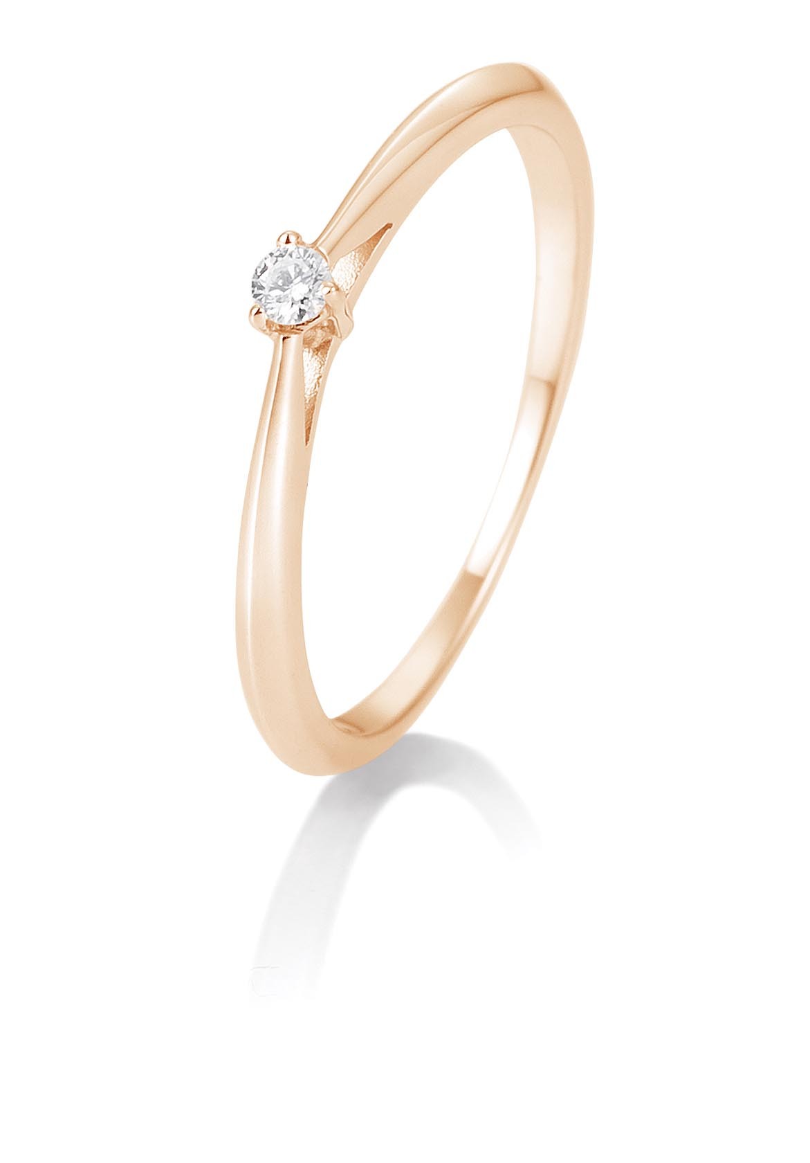 Bague solitaire or rose 750/18 ct. avec diamant, 3 griffes, 0,05 Ct. H SI