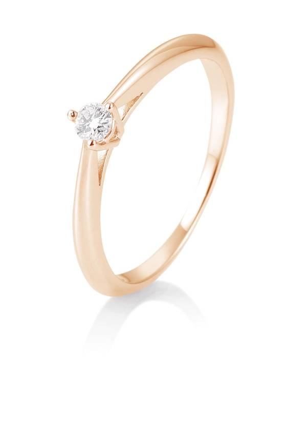 Bague solitaire or rose 750/ 18 ct. avec diamant, 3 griffes, 0,10 Ct. H SI