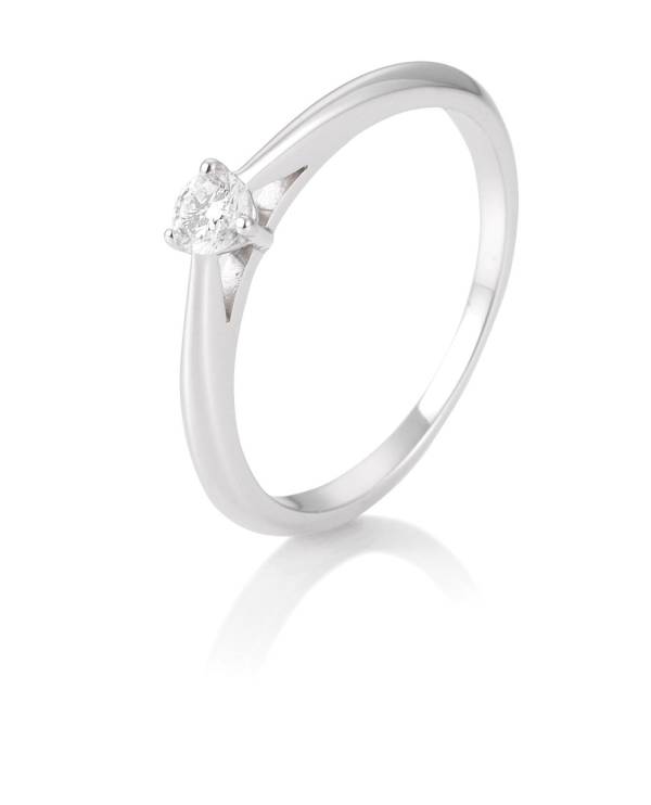 Bague solitaire or blanc 750/18 ct. avec diamant, 3 griffes, 0,15 Ct. H SI