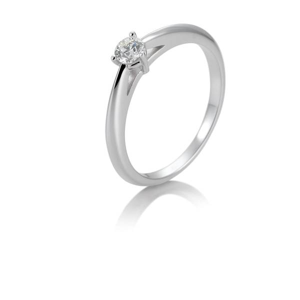 Bague solitaire or blanc 750/18 ct. avec diamant, 3 griffes, 0,20 Ct. H SI