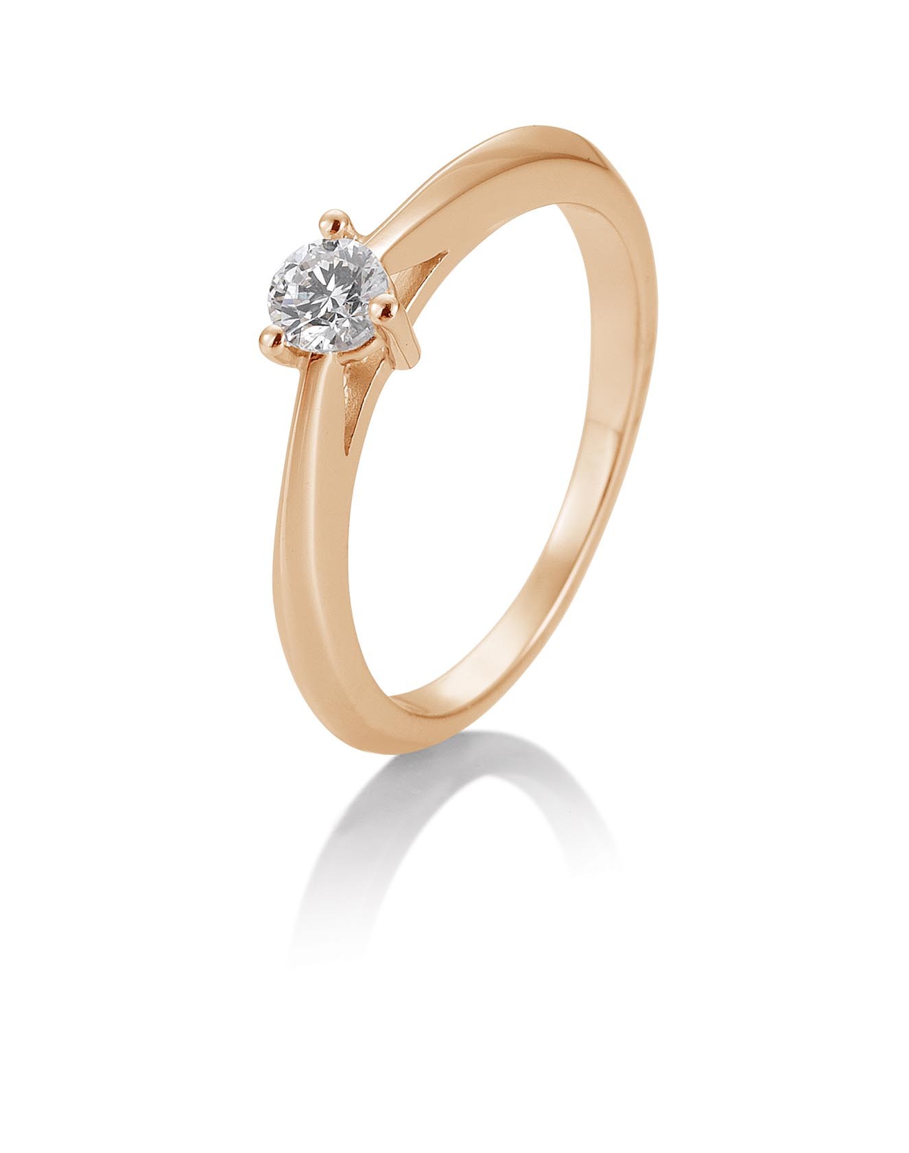 Bague solitaire or rose 750/18 ct. avec diamant, 3 griffes, 0,25 Ct. H SI