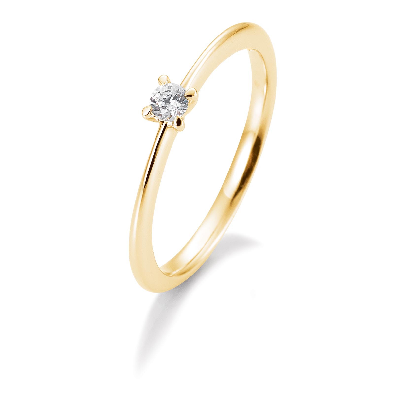 Solitärring Gelbgold 750/18 kt. Diamant 0,10 ct. H SI, 4 Krappen