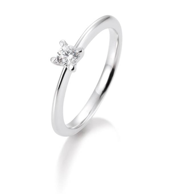 Bague solitaire or blanc 750/18 ct. avec diamant, 4 griffes, 0,20 Ct. H SI
