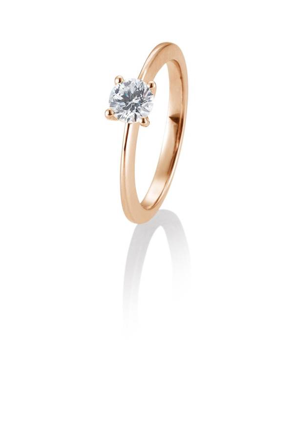 Bague solitaire or rose 750/18 ct. avec diamant, 4 griffes, 0,60 Ct. H SI