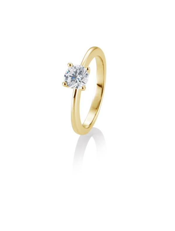 Bague solitaire or jaune 750/18 ct. avec diamant, 4 griffes, 0,80 Ct. H SI