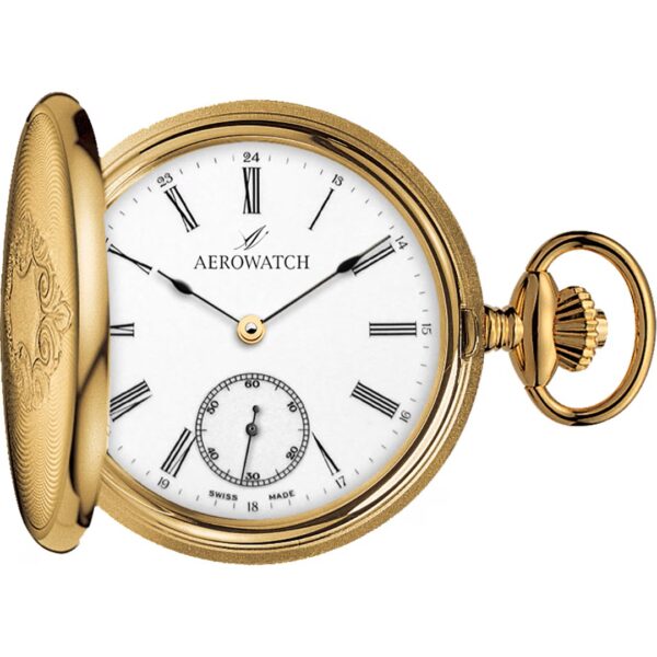 Montre de poche savonnette Aerowatch plaquée or, cadran blanc