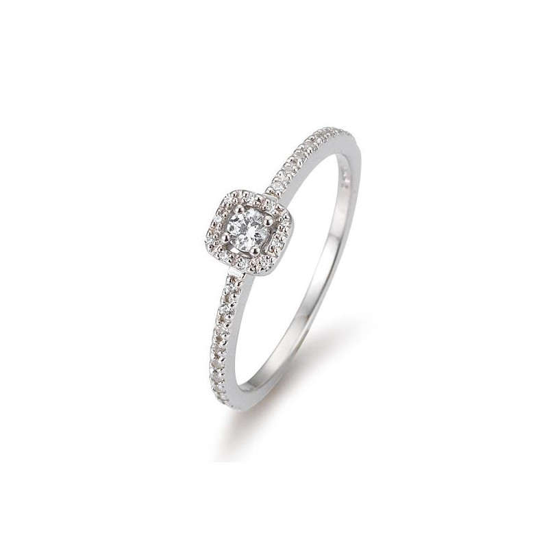 Bague or blanc 750/18 ct. avec diamants, carrée, total 0,22 Ct. H SI