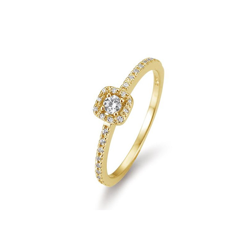 Bague or jaune 750/18 ct. avec diamants, carré, total 0,22 ct. H SI