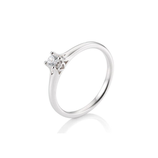 0,10 ct. H Si Diamant Solitärring Weißgold 750/18 kt. 4 Krappen, Herzdekor