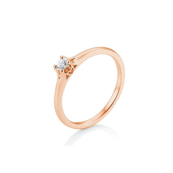 0,15 ct. H Si Solitärring Rotgold 750/18 kt. mit Diamant, 4 Krappen, Herzdekor