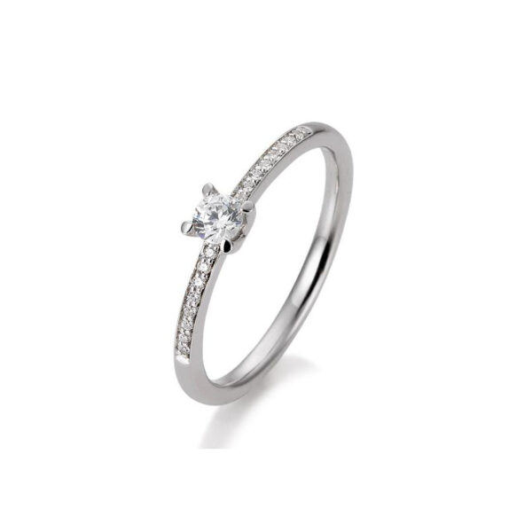 Bague solitaire platine 950 diamant central de 0,15 Ct. H SI, 4 griffes, total 0,23 Ct. H SI