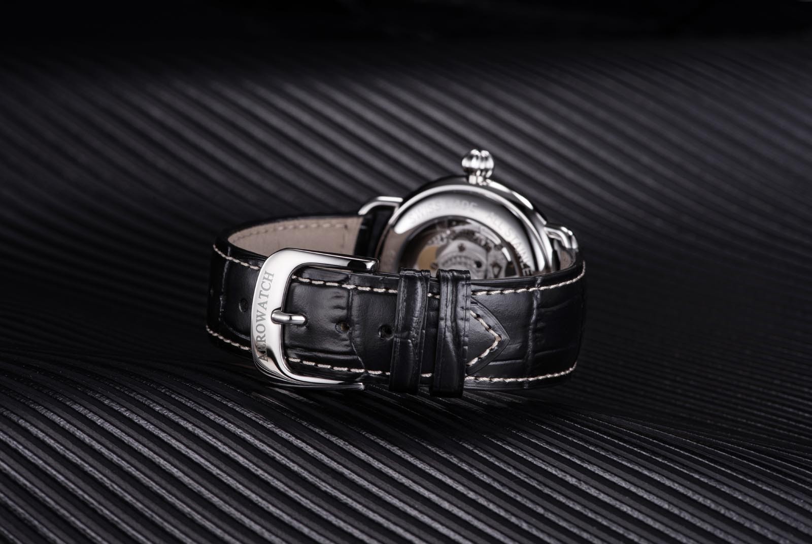 Aerowatch 1942 Automatic Open Heart cuir noir