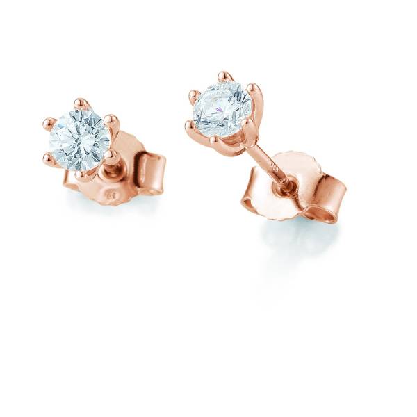 Clous d'oreilles or rose 750/18 ct. avec diamant, 6 griffes, total 0,30 Ct. H SI