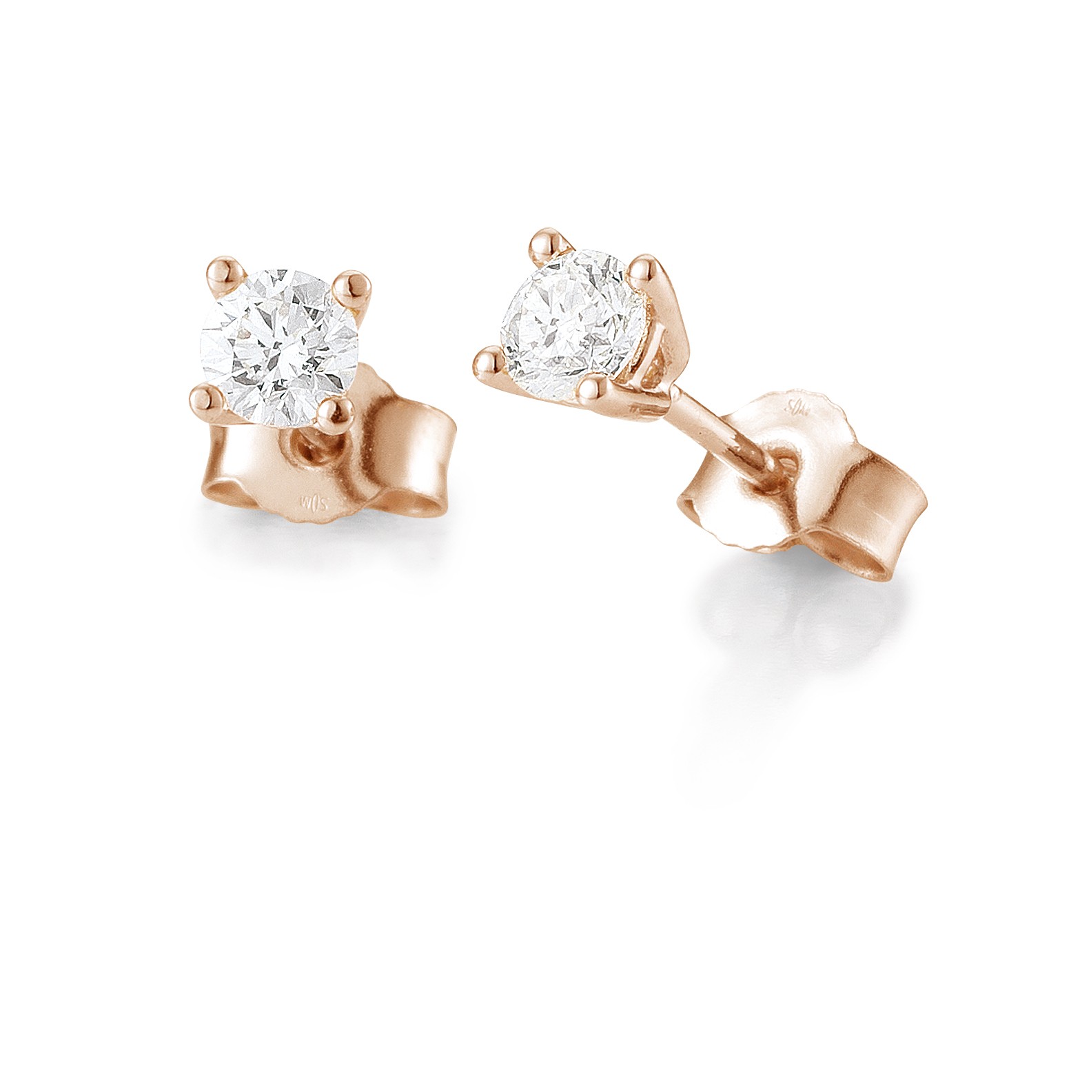 Clous d'oreilles or rose 750/18 ct. avec diamant, 4 griffes, total 0,20 Ct. H SI