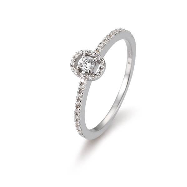 Bague or blanc 750/18 ct. avec diamants, 4 griffes, total 0,22 Ct. H SI