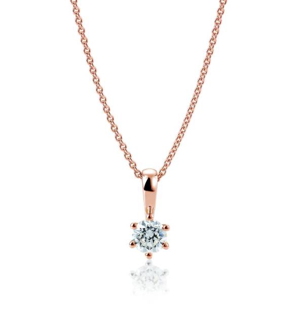 Pendentif diamant, or rose 750/18 ct.,6 griffes, 0,10 Ct. H SI (sans chaîne)