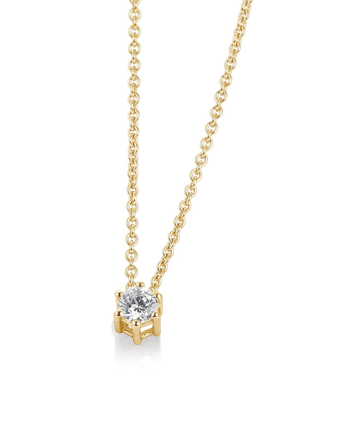Collier avec pendentif diamant, or jaune 750/18 ct., 6 griffes, chaîne inclue 0,20 Ct. H SI