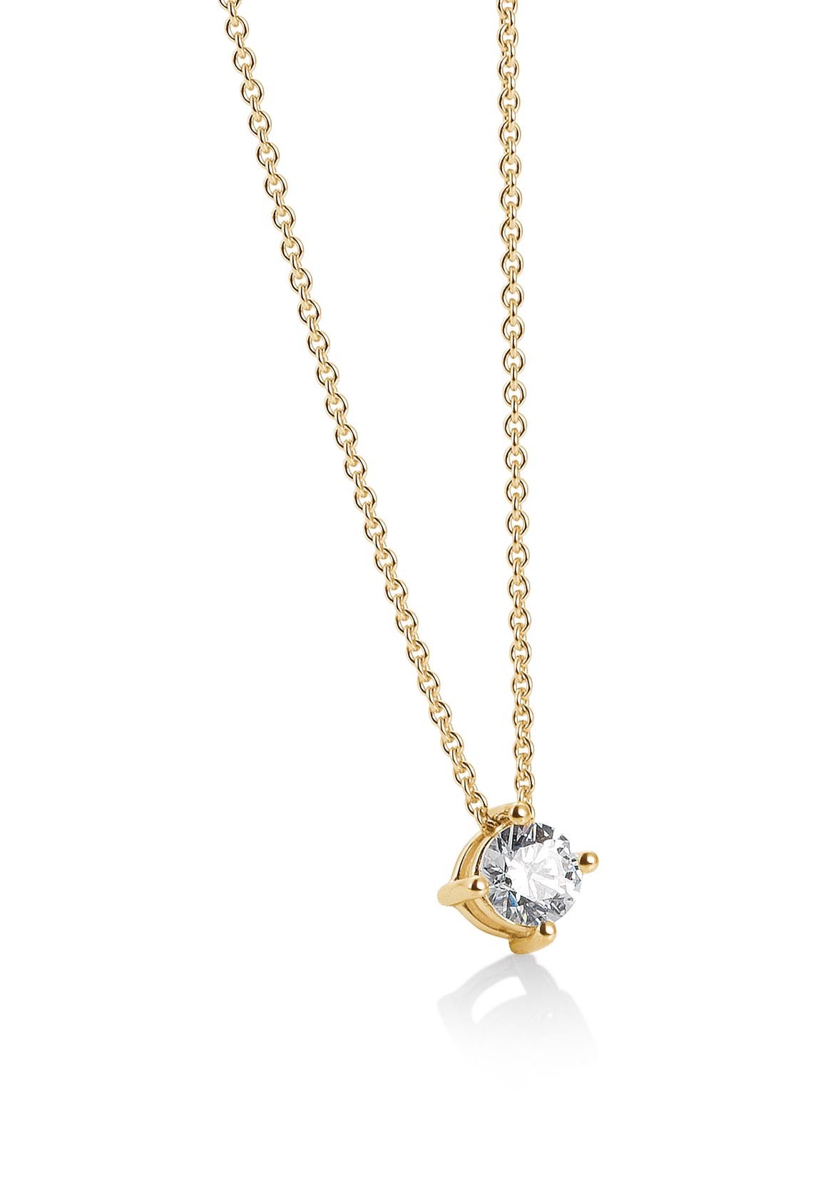 Collier avec pendentif diamant, or jaune 750/18 ct., 4 griffes, chaîne inclue 0,20 Ct. H SI